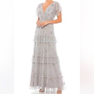NWT Mac Duggal Tiered Embellished Gown in Platinum 9068